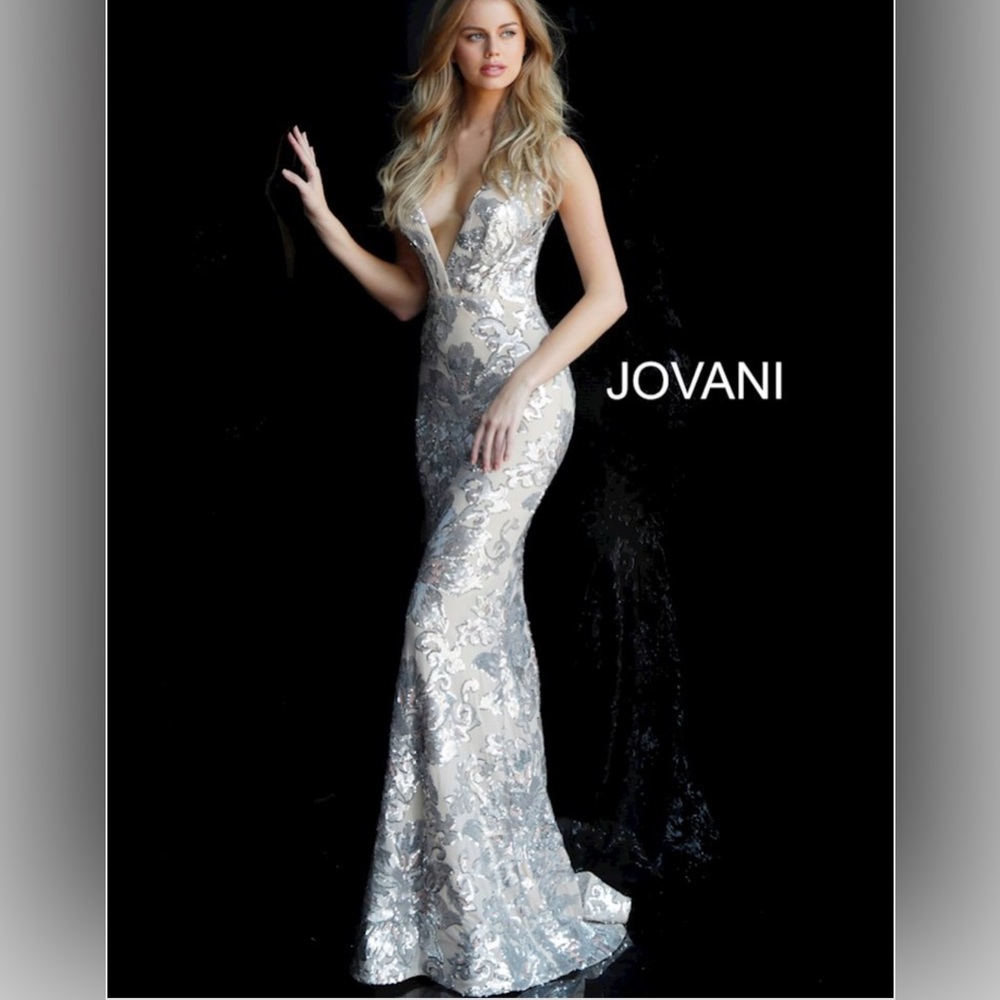 Jovani Metallic Lace Evening Dress